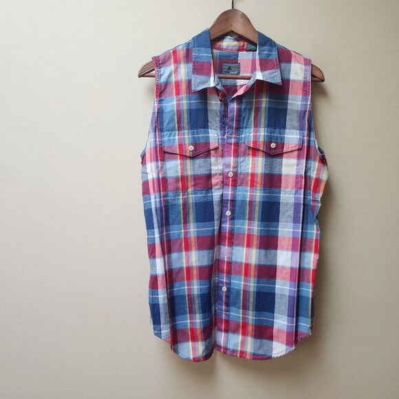 Vintage lizwear plaid picnic sleeveless blouse / L - Picture 1 of 4